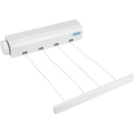 Étendoir à Linge Rétractable Télescopique Intérieur Extérieur Fixation Murale 4 Lignes Corde Séchage