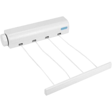 Étendoir à Linge Rétractable Télescopique Intérieur Extérieur Fixation Murale 4 Lignes Corde Séchage
