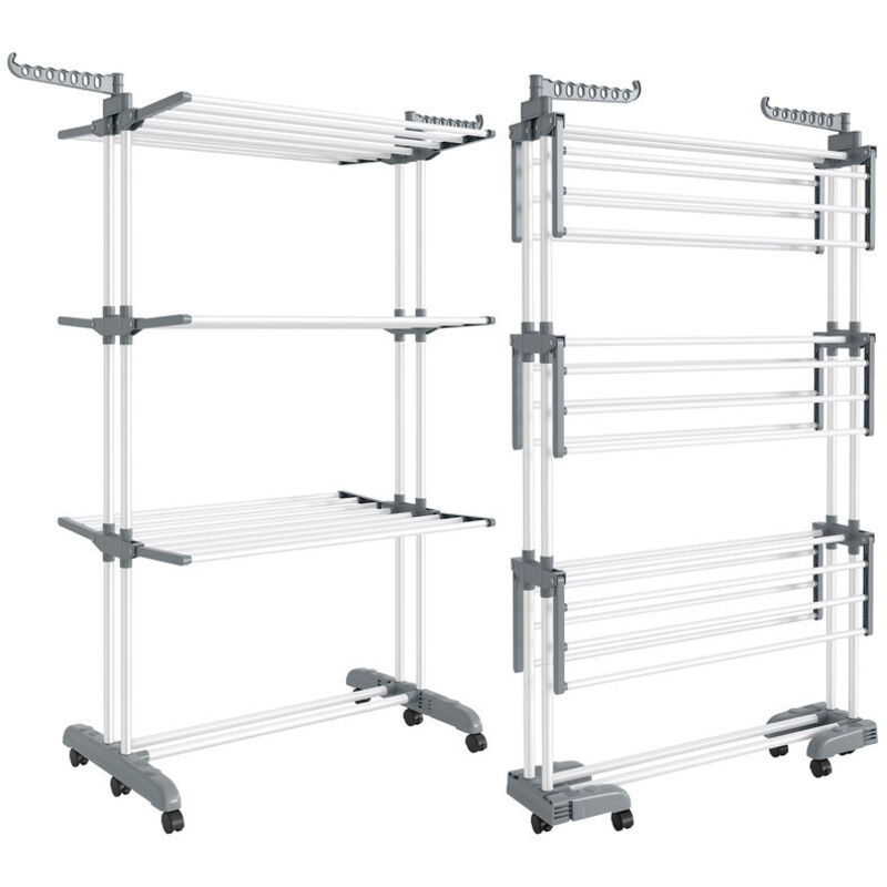 Tendoir à Linge, Séchoir Mobile à 4 Niveaux, avec Roulettes, Pliable, 63,5 x 125,5 x 173 cm, Grande Capacité, Utilisation Intérieure et Extérieure, Tendoir à Linge, Séchoir Mobile à 4 Niveaux, avec Roulettes, Pliable, 63,5 x 125,5 x 173 cm, Grande Capacité, Utilisation Intérieure et Extérieure,