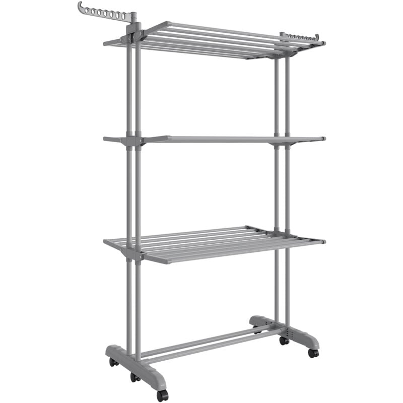 Tendoir à Linge, Séchoir Mobile à 4 Niveaux, avec Roulettes, Pliable, 63,5 x 125,5 x 173 cm, Grande Capacité, Utilisation Intérieure et Extérieure,