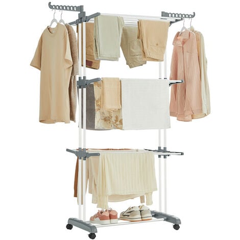 Étendoir à Linge, Séchoir Mobile à 4 Niveaux, avec roulettes, Pliable, 64 x 126 x 172 cm, Grande Capacité, Montage Facile, Utilisation Intérieure et Extérieure, Blanc