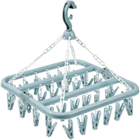 Etendoir à suspendre pliable avec 32 clips – Pour chaussettes, sous-vêtements, serviettes – Polypropylène résistant à la rouille