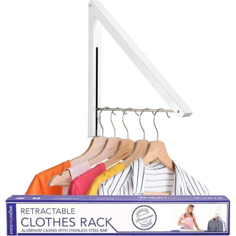Étendoir à vêtements pliable simple, cintre mural rétractable pour buanderie, barre de séchage (blanc)