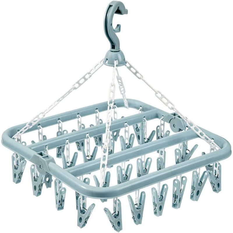 Etendoir Chaussette Cintre à Linge avec 32 Clips pour Sèche Chaussettes Pliable Pinces à Linge Sechoir pour sous-Vêtements Pinces à Linge pour