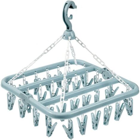 Etendoir Chaussette Cintre à Linge avec 32 Clips pour Sèche Chaussettes Pliable Pinces à Linge Sechoir pour sous-Vêtements Pinces à Linge pour Serviettes Soutiens Gorge Gants Chapeaux Blau