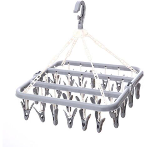 Etendoir Chaussette,Plastique étendoir à Linge avec 30 Crochets Coupe-Vent,Cintre Pliant Style Moderne, pour Chaussettes, Sous-Vêtements, Inserts de Chaussures, Etc-Grise