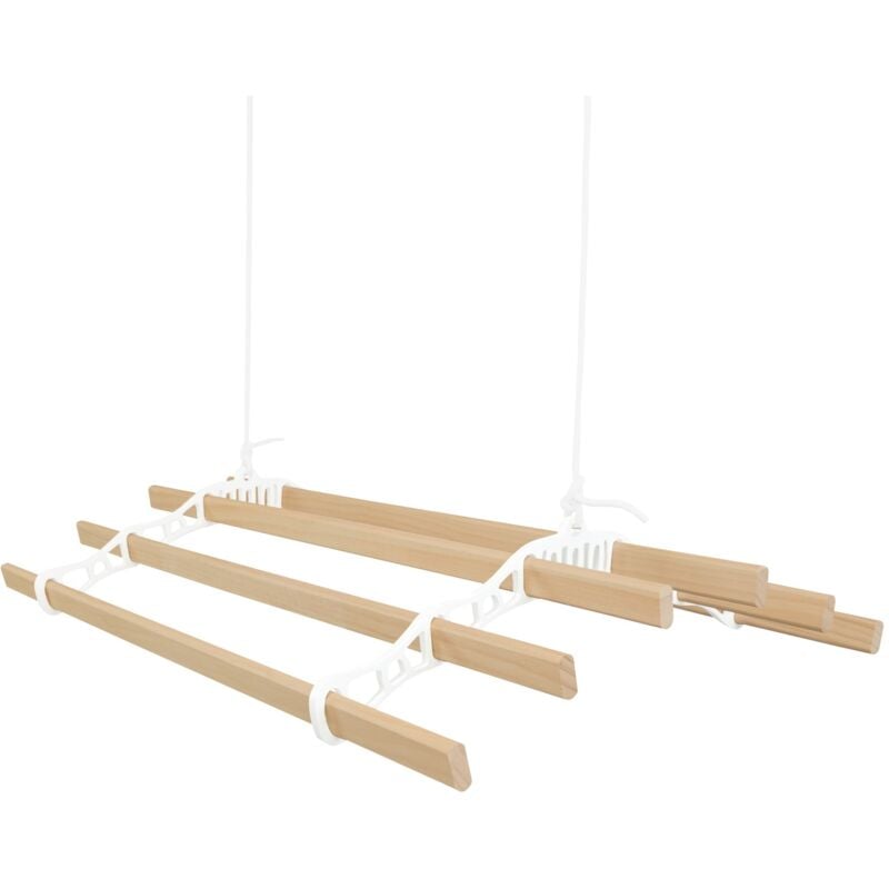 Monster Shop - tendoir de plafond avec système de poulies couleur Blanc et 6 lattes en bois de 0,9 m Capacité de charge de 30 kg Kit de fixation