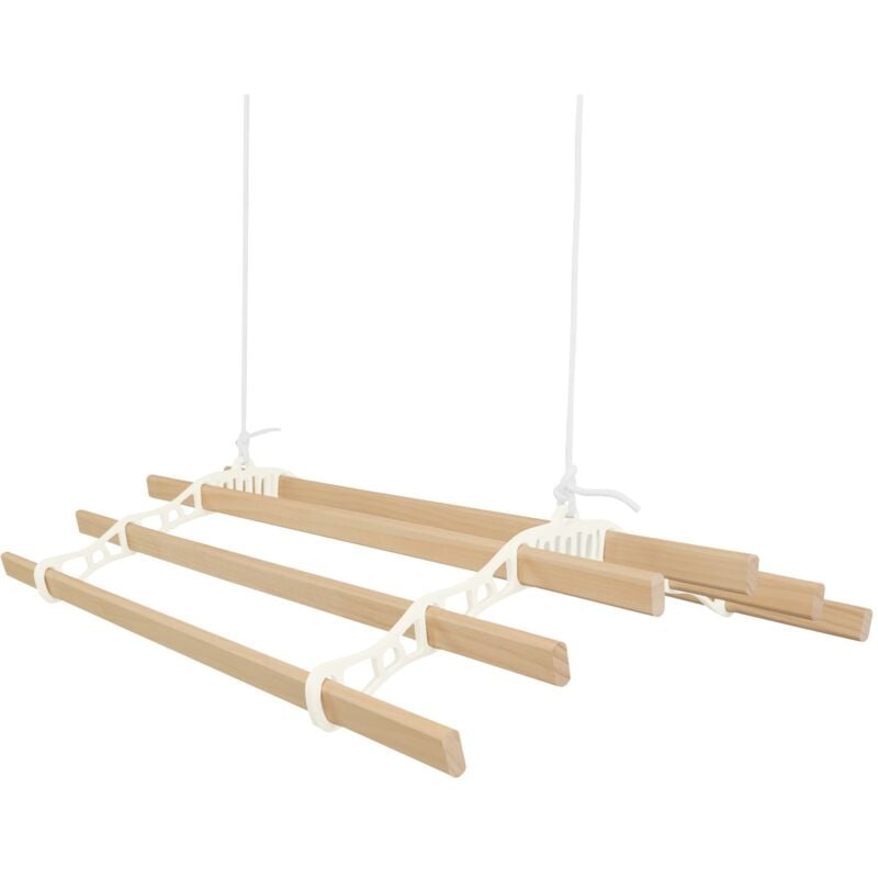 Monster Shop - tendoir de plafond avec système de poulies couleur ivoire et 6 lattes en bois de 0,9 m Capacité de charge de 30 kg Kit de fixation