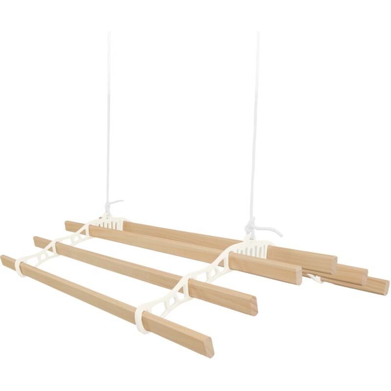 Monster Shop - tendoir de plafond avec système de poulies couleur ivoire et 6 lattes en bois de 1,2 m Capacité de charge de 30 kg Kit de fixation