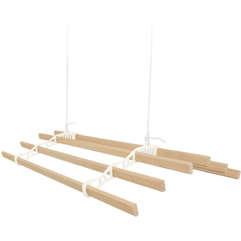 Monster Shop - tendoir de plafond avec système de poulies couleur ivoire et 6 lattes en bois de 1,8 m Capacité de charge de 30 kg Kit de fixation