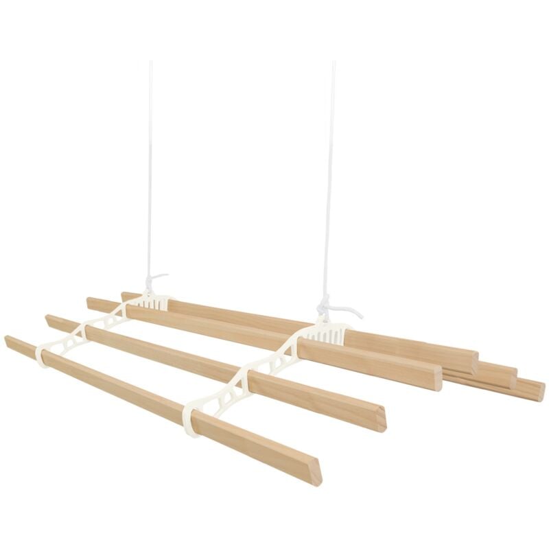 Monster Shop - tendoir de plafond avec système de poulies couleur ivoire et 6 lattes en bois de 2,4 m Capacité de charge de 30 kg Kit de fixation