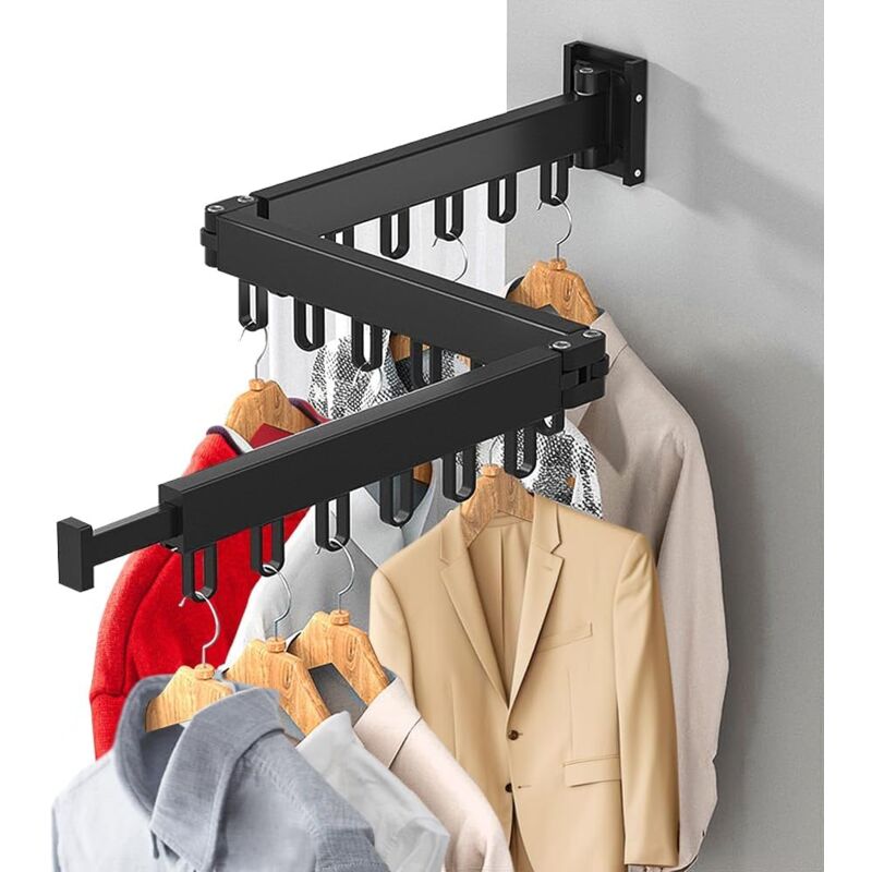 Etendoir Linge Interieur Mural 120cm Étendoir à Linge Rétractable Sechoir a Linge Mural Supports de Séchage Pliables Etendoir Mural avec 18 Crochets