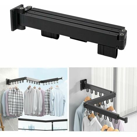 Etendoir Linge Interieur Pliable Séchoir À Linge Aluminium, 3 Étages Etendoir Mural Pliable Tringle Vetement, Étendoir À Linge Pour Buanderie, Salle De Bain, Salon Et Balcon, Le Noir