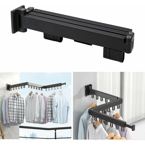 Etendoir Linge Interieur Pliable Séchoir À Linge Aluminium, 3 Étages Etendoir Mural Pliable Tringle Vetement, Étendoir À Linge Pour Buanderie, Salle De Bain, Salon Et Balcon, Le Noir-DENUOTOP