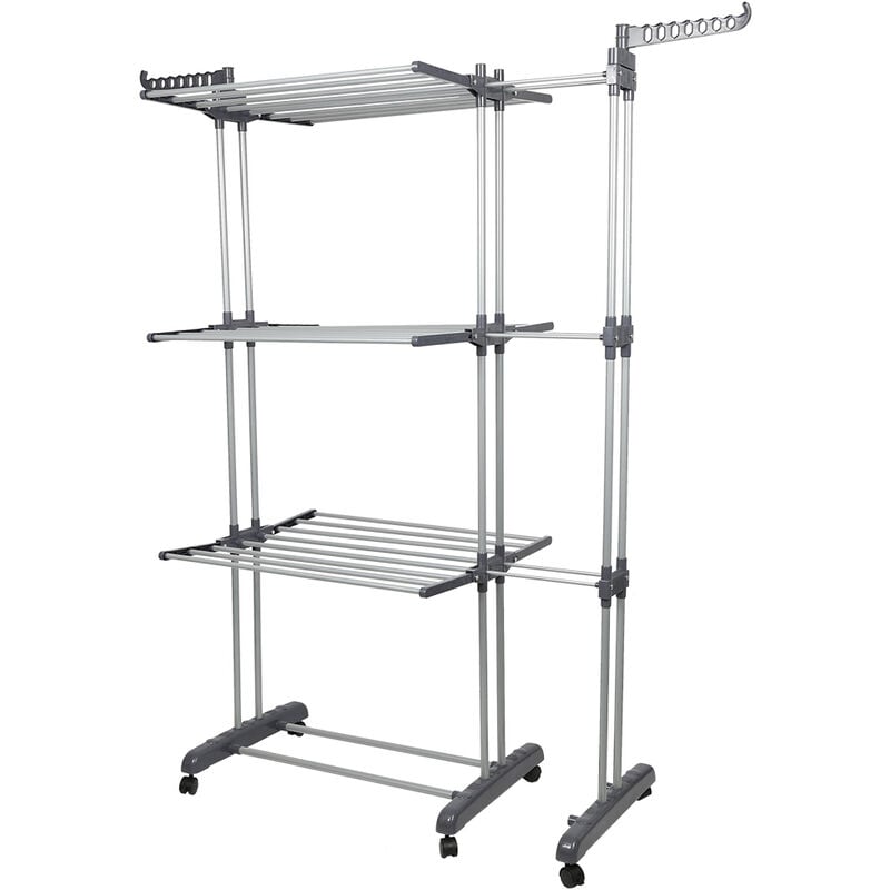 Tendoir Linge Intérieur sur 3 Niveau avec 6 Ailes Pliables 75-142.5×64×170cm gris