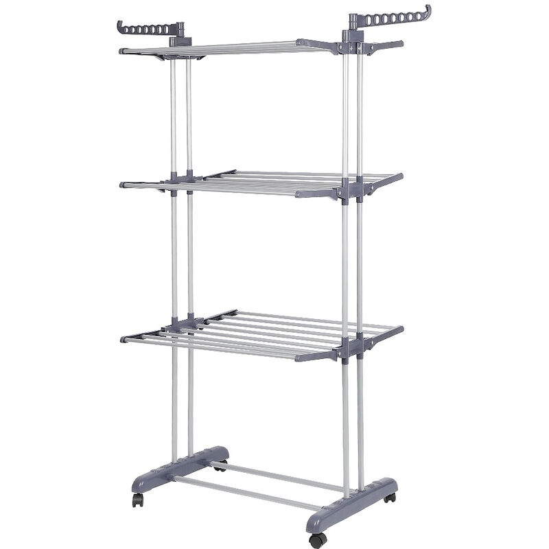 Etendoir à Linge Pliable Séchoir à vêtements Mobile Séchoir à Linge Pliable à 3 Niveaux Peu encombrant Séchoir (75-126)64170cm