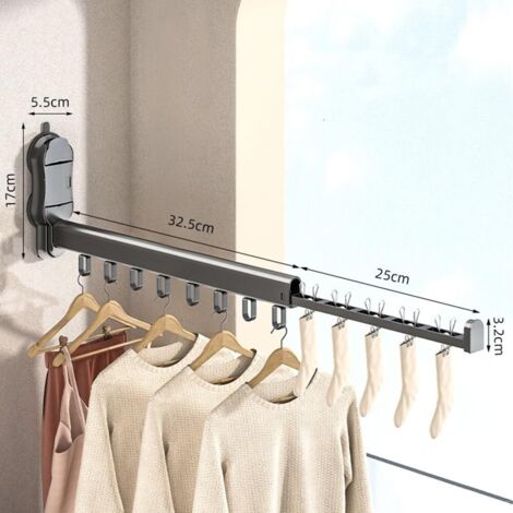 Etendoir Linge Séchoir à Linge Mural avec Ventouse, Étendoir à Linge 90 ° Pliable en Alliage d'aluminium pour Intérieur et Extérieur.
