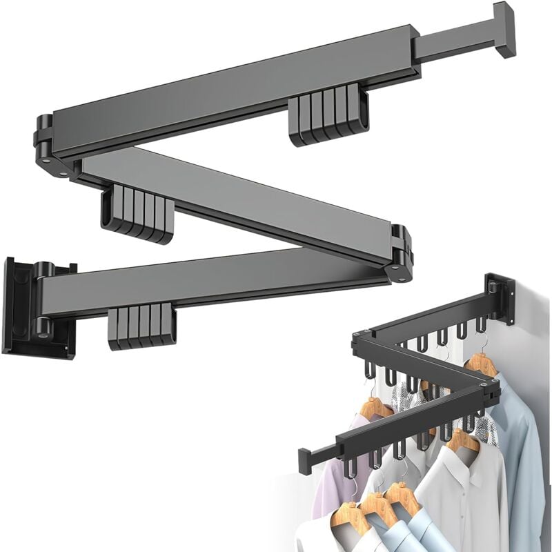 Tendoir Mural, Cintre Mural Porte-vêtements Pliable, 3 Étages Cintre Mural Support de Séchage 120cm avec 18 Crochets,Porte-vêtements Pliable Mural p