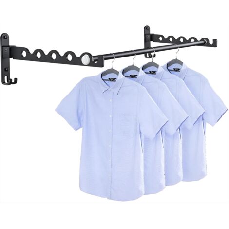 Étendoir Mural, Cintre Mural Support de Séchage Pliable Crochet Cintre pour Balcon Rotation 90° Porte-vêtements Pliable Mural pour Salle Bain, Chambre, Hôtel, Buanderie (Noir, 2 pièces + Tige)