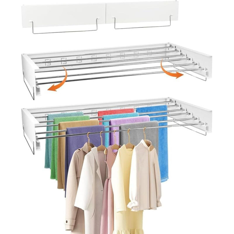 Xiiw - 100cm Etendoir mural gain de place, extensible Étendoir à linge mural, Portant à Vêtements, Blanc