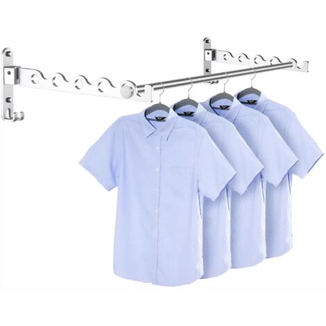 Étendoir Mural Pliable, Cintre Support de Séchage Rotatif 90°, Porte-vêtements pour Balcon, Salle de Bain, Chambre, Hôtel, Buanderie (Argent, 2 Pièces + Tige)