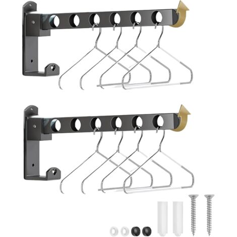 Étendoir Mural Rabattable, Etendoir Linge Porte Rotation 90°,Sechoir a Linge Pliable Support Mural Porte Vetement Mural pour Balcon, Salle Bains, Extérieur,Placard 2 pièces