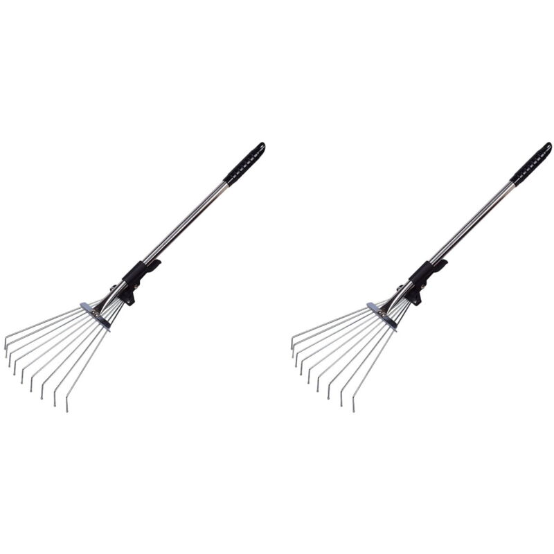Etereauty Râteau de jardin en métal réglable avec griffes extensibles et extensibles