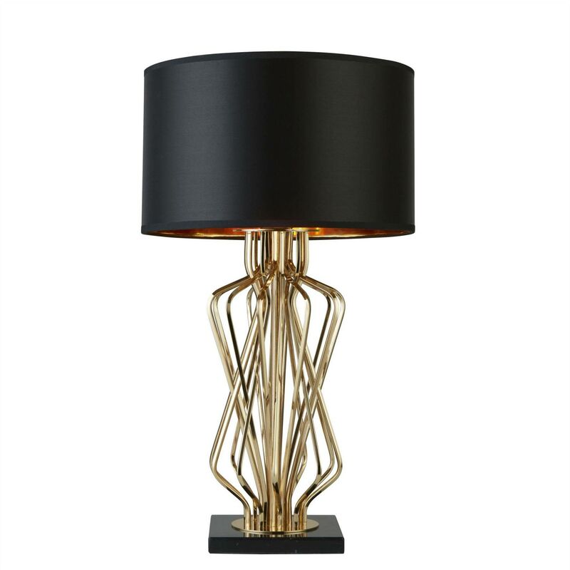 Ethan - 1 Light Table Lamp Gold, Black Shade, E27 - Searchlight