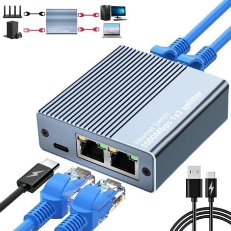 Ethernet Switch 1 To 3 1000Mbps, Rj45 Multisocket Rj45 Network Lan Switch Network Splitter Switch Ethernet Compatible With Com