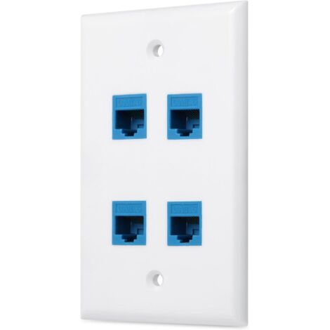 Ethernet Wall Plate - 4 Port Cat 6 Female-Female Keystone Coupler - For In-Wall Cable Management - White