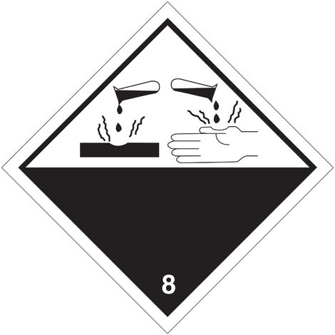 Etichetta autoadesiva o supporto alluminio A.D.R per classe 8 per "Materie corrosive" 300x300mm Modello - Alluminio