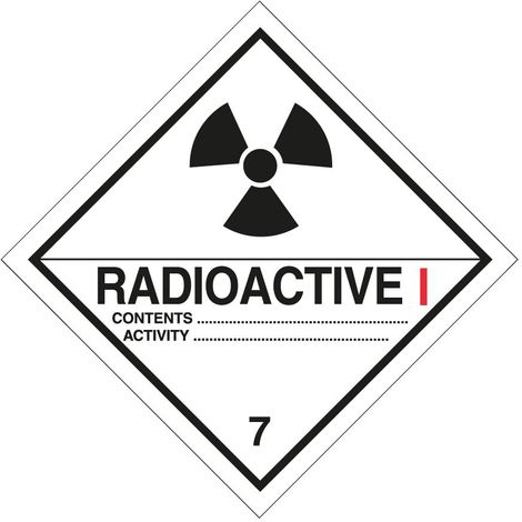 Etichetta autoadesiva o supporto alluminio A.D.R per divisione 7.A per "Materiali radioattivi Categoria I" 300x300mm Modello - PVC adesivo