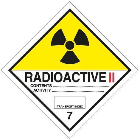 Etichetta autoadesiva o supporto alluminio A.D.R per divisione 7.B per "Materiali radioattivi Categoria II" 300x300mm Modello - PVC adesivo