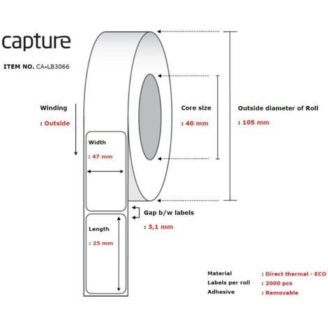Etichetta di acquisizione 47x25, nucleo 40, CA-LB3066