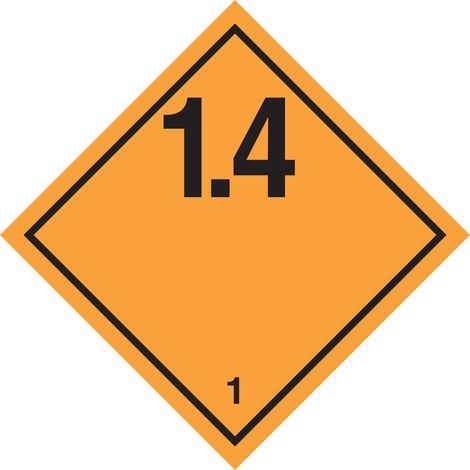 Etichetta in PVC di classe 1 divisione 1.4 per Materie e oggetti esplosivi ADR - Numero Pezzi: 100 pezzi - Misura: 100mm x 100mm