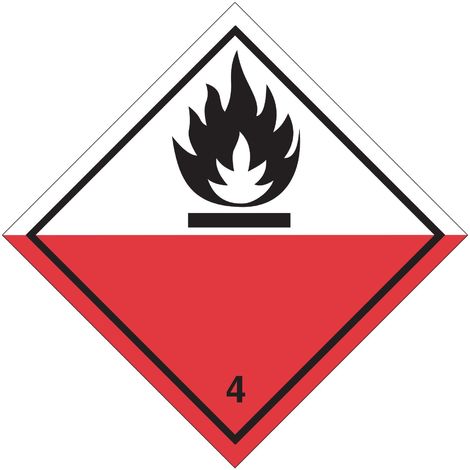 Etichetta in PVC di classe 4 divisione 4.2 per Materie soggette ad accensione spontanea ADR - Numero Pezzi: 10 pezzi - Misura: 100mm x 100mm