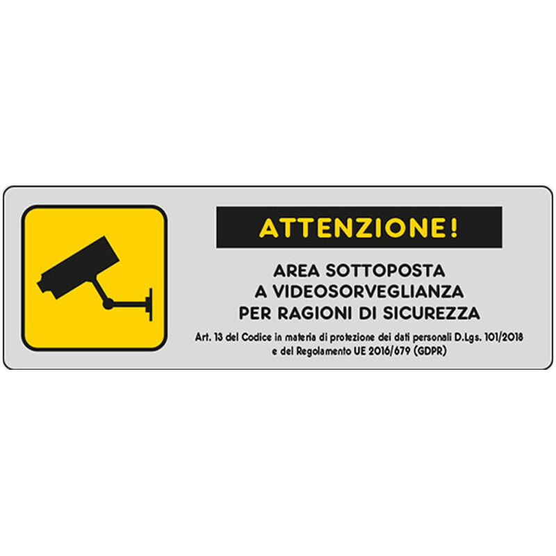 Image of Cartello in Carta Autoadesiva 15x5 cm - area videosorvegliata (art. 13)