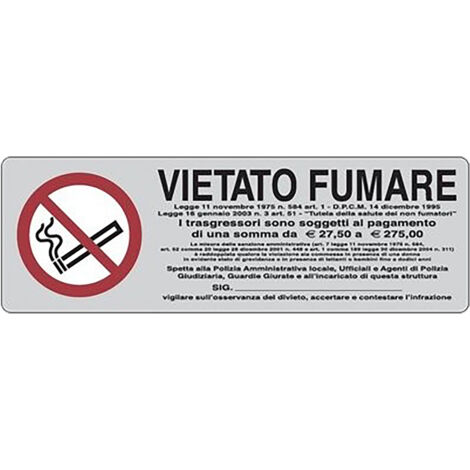 ETICHETTA SEGNALETICA VIETATO FUMARE LEGGE 11 NOVEMBRE 1975, N. 584 10 pezzi EUROSIGNALS