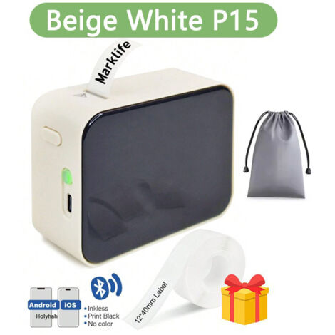 Etichettatrice Bluetooth, stampante per etichette autoadesive P15 Mini, connessione APP, compatibile con iOS e Android per casa, ufficio, scuola (beige)