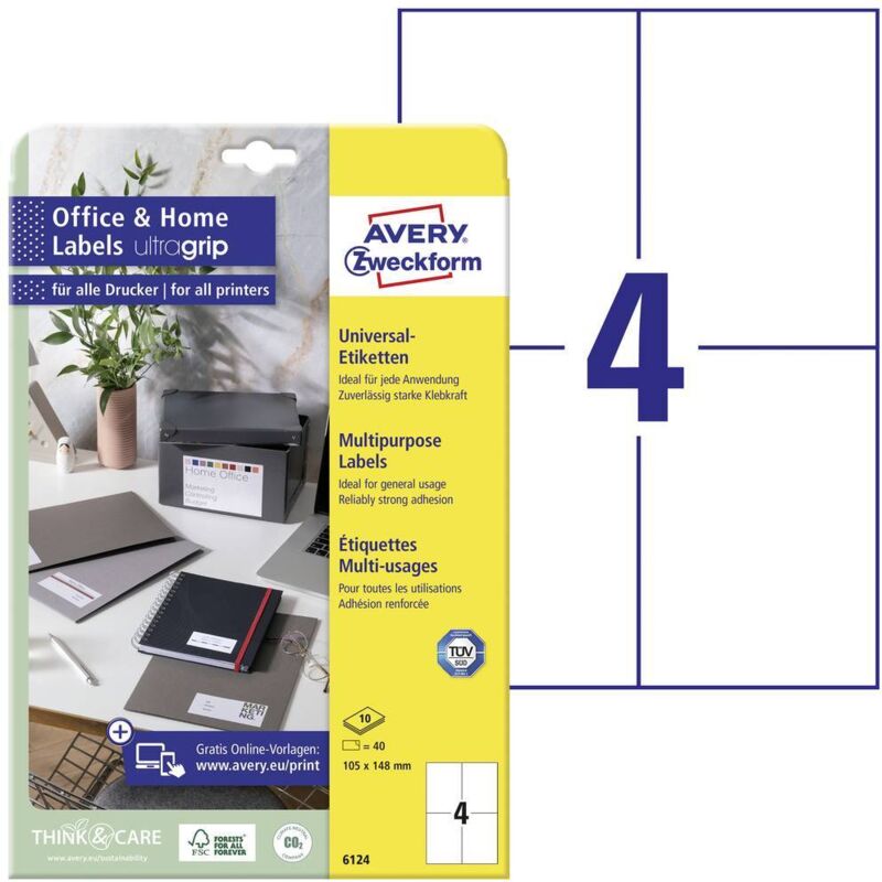 Avery zweckform 6124 Etichetta Universale 105 X 148 Mm Carta Bianco...