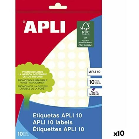 Etichette adesive Apli Bianco 10 Fogli Ø 1 cm (10 Unità)