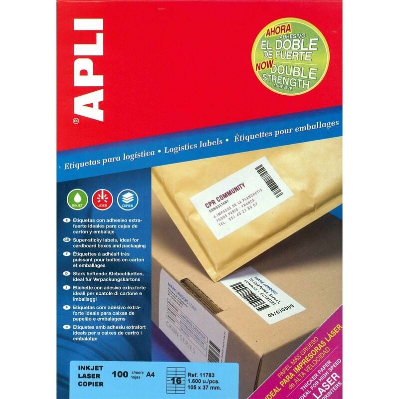 Image of Etichette Apli Bianco Carta 100 fogli 105 x 37 mm