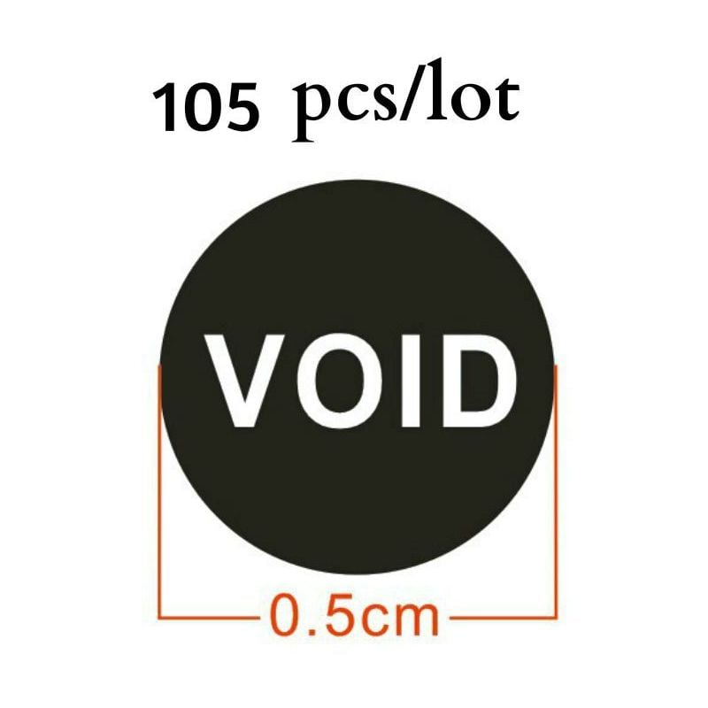 Image of Stickerslab - Etichette bollini adesivi neri antimanomissione con sigillo di garanzia e scritta void - 105 pezzi