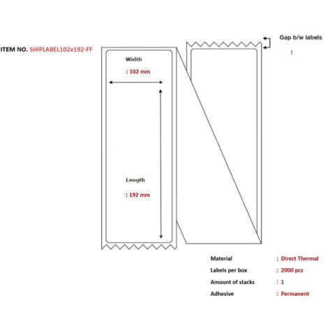 Etichette di spedizione 102 x 192 mm, piegate a ventaglio. Termiche. 2000 etichette per scatola, SHIPLABEL102X192-FF