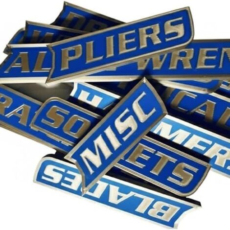 Etichette magnetiche per cassette degli attrezzi, logo stampato 3D, 24 pezzi, blu