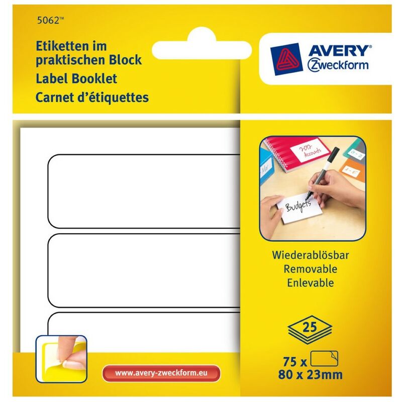 Avery Zweckform Etiketten Im Block 80x23mm Wiederablösbar 75x Stück