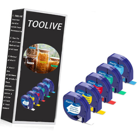 Etikettenband Kompatibel mit Dymo LetraTag Beschriftungsgerät Bänder 91221-91225,12mm x 4m Etiketten Kompatibel mit Dymo LetraTag LT-100H LT-110T 200B XR XM QX50 Etikettendrucker,5 Farbe