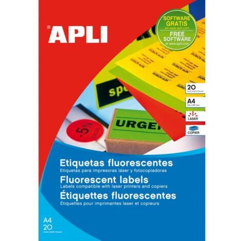 Etiqueta adhesiva apli 02878 tamaño 210x297 mm para laser fotocopiadora ink-jet caja con20 hojas din a4 amarillo