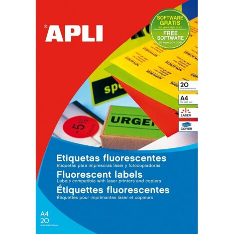 Etiqueta adhesiva apli 02880 tamaño 210x297 mm para fotocopiadora laser ink-jet caja con 20 hojas din a4 rojo