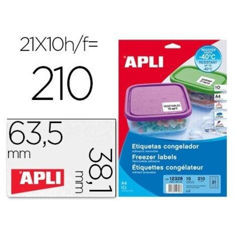 Etiqueta adhesiva apli 12328 tamaño 63,5x38,1 mm para congelados caja con 10 hojas a4 blancas directiva europea